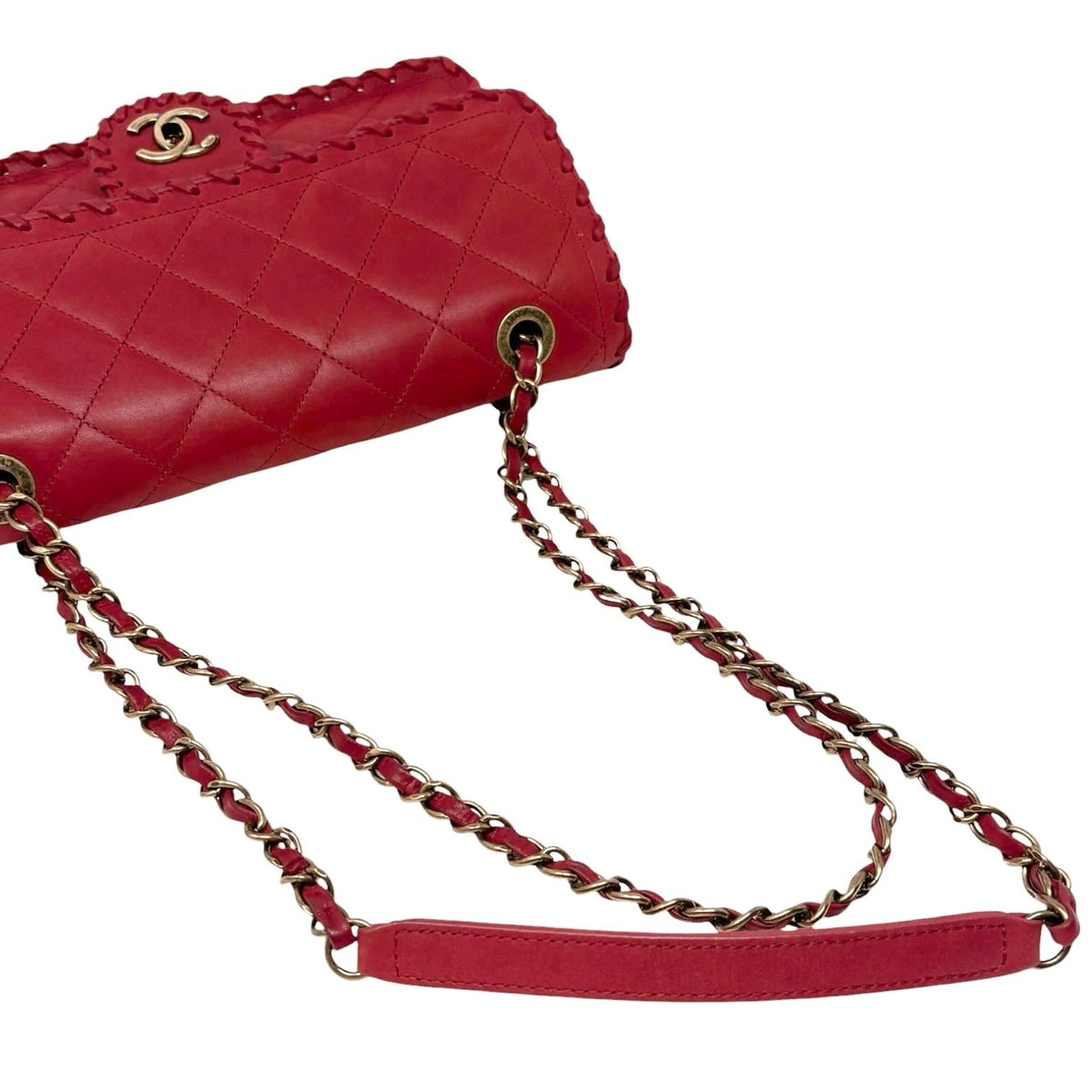 CHANEL Vintage CC Logo Quilted Whipstitch Chain 2way Bag Red Leather 902349