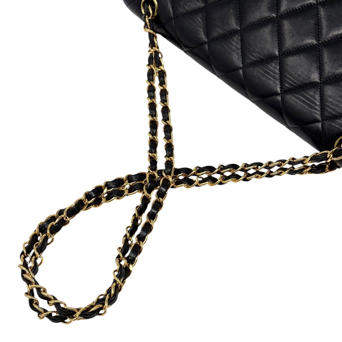 CHANEL Vintage CC Logo Quilted Double Flap Shoulder Bag Black Leather 902096
