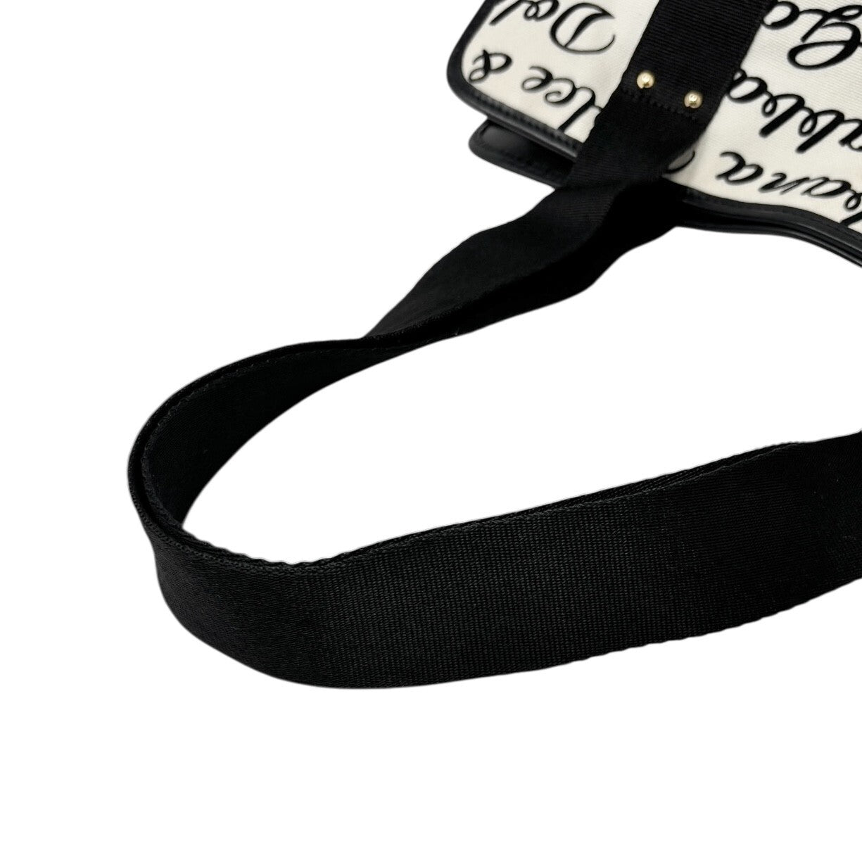 DOLCE&GABBANA Vintage D&G Logo Shoulder Bag White Black Gold Canvas Leather