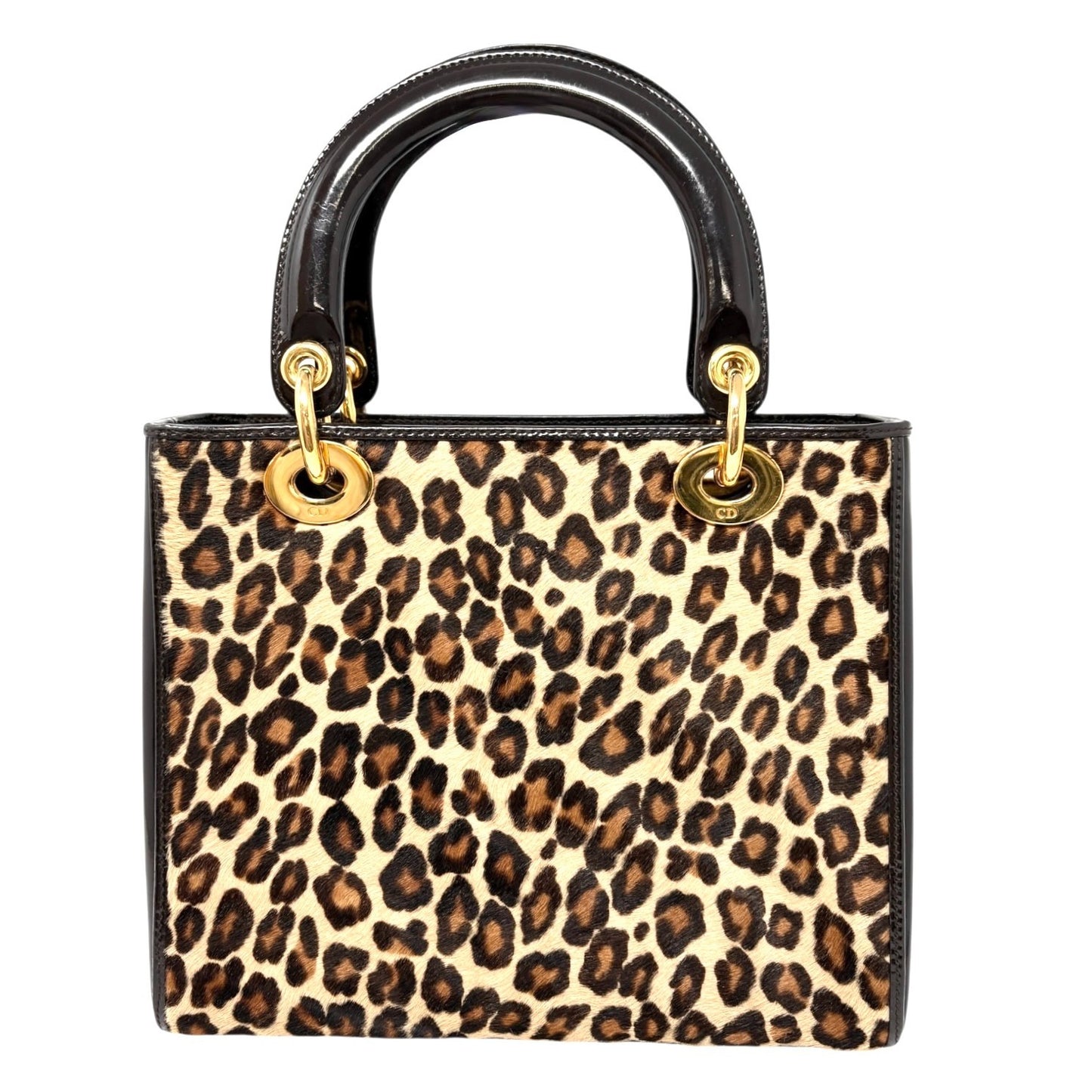 Christian Dior Vintage 2007 Lady Dior Pony Calf Hair Leopard Tote Bag Brown Gold