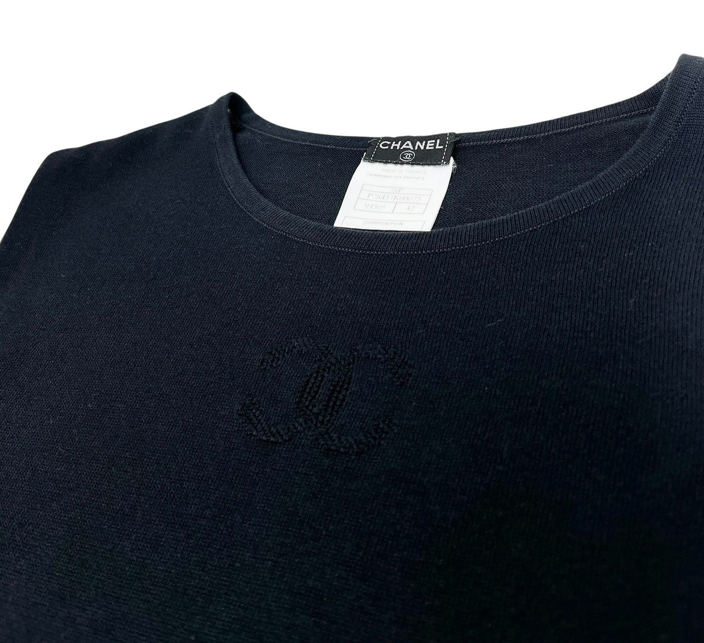CHANEL Vintage 06P CC Logo Knit Tank Top #42 Pullover Black Cotton
