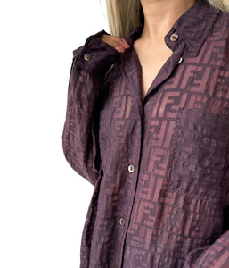 FENDI Vintage Zucca Monogram Logo Blouse Shirt Top See-through Purple RankAB