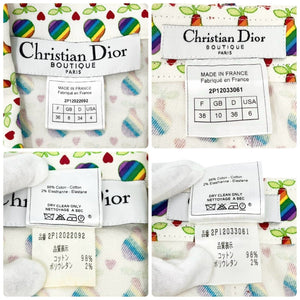 Christian Dior Vintage Logo Jacket Skirt Set #36 #38 Rainbow Pear White RankAB+