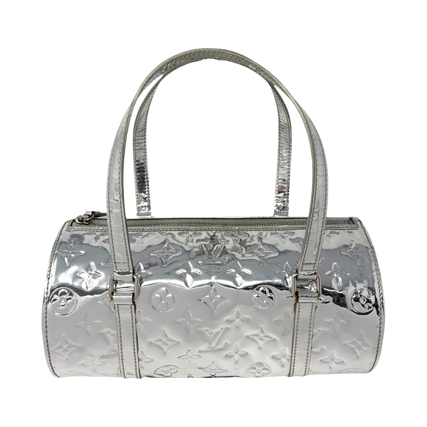 LOUIS VUITTON Vintage LV Monogram Miroir Papillon Barrel Bag Metallic Silver