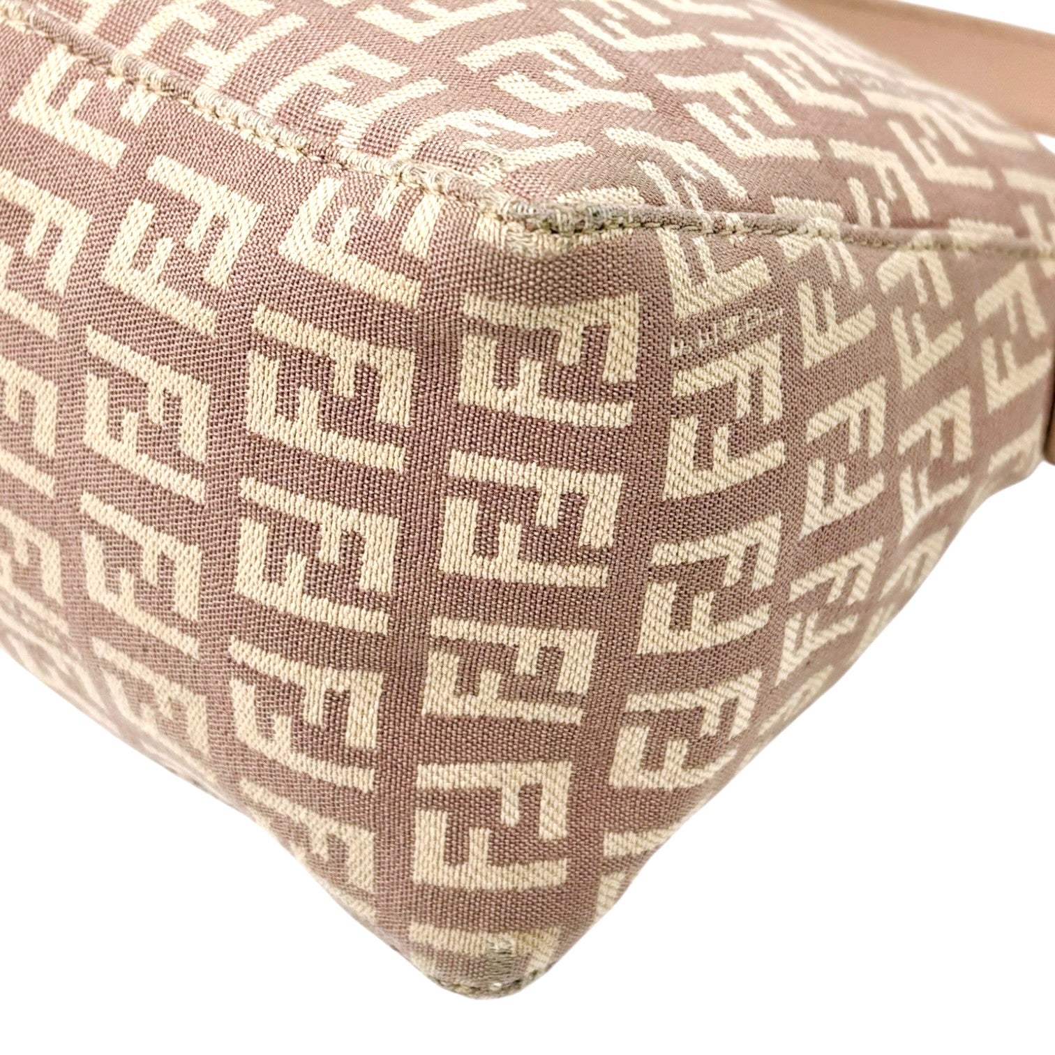 FENDI Vintage Logo Zucchino Monogram Shoulder Bag Pochette Beige Pink Cotton