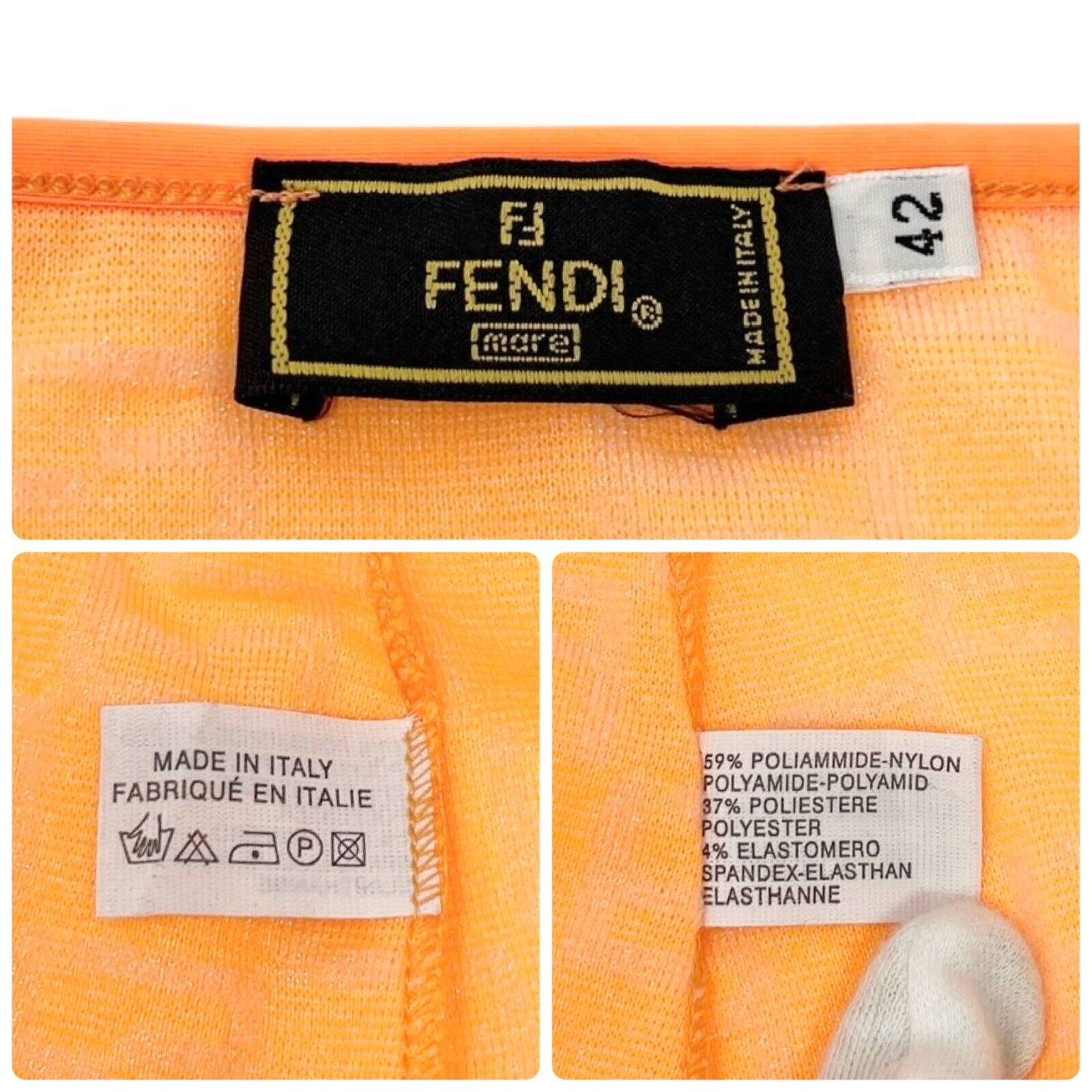 FENDI Vintage Zucchino Logo Wrap Mini Skirt #42 Neon Orange Nylon Tie RankAB+