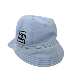 CHANEL Sport 03A Vintage CC Mark Logo Bucket Hat #M Light Blue Cotton RankAB