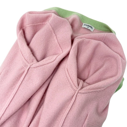 CHANEL Vintage CC Logo Cashmere Knit Long Cardigan Top Pink Green 902471