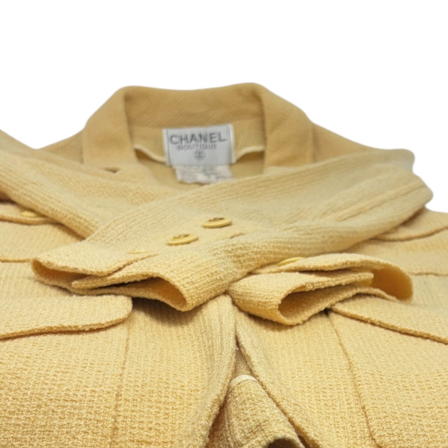 CHANEL Vintage 1994 CC Logo Tweed Collared Jacket #34 Yellow Gold Button Wool