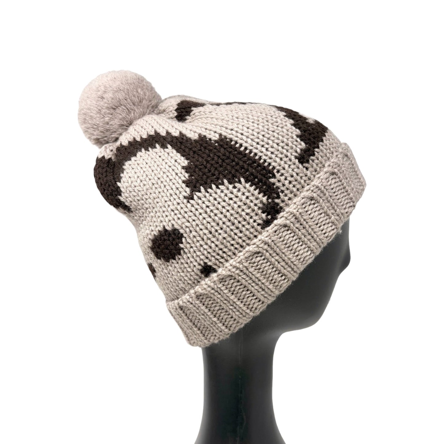 LOUIS VUITTON Vintage Knit Cap Beanie Hat Gray Brown Pompon LV Logo Wool