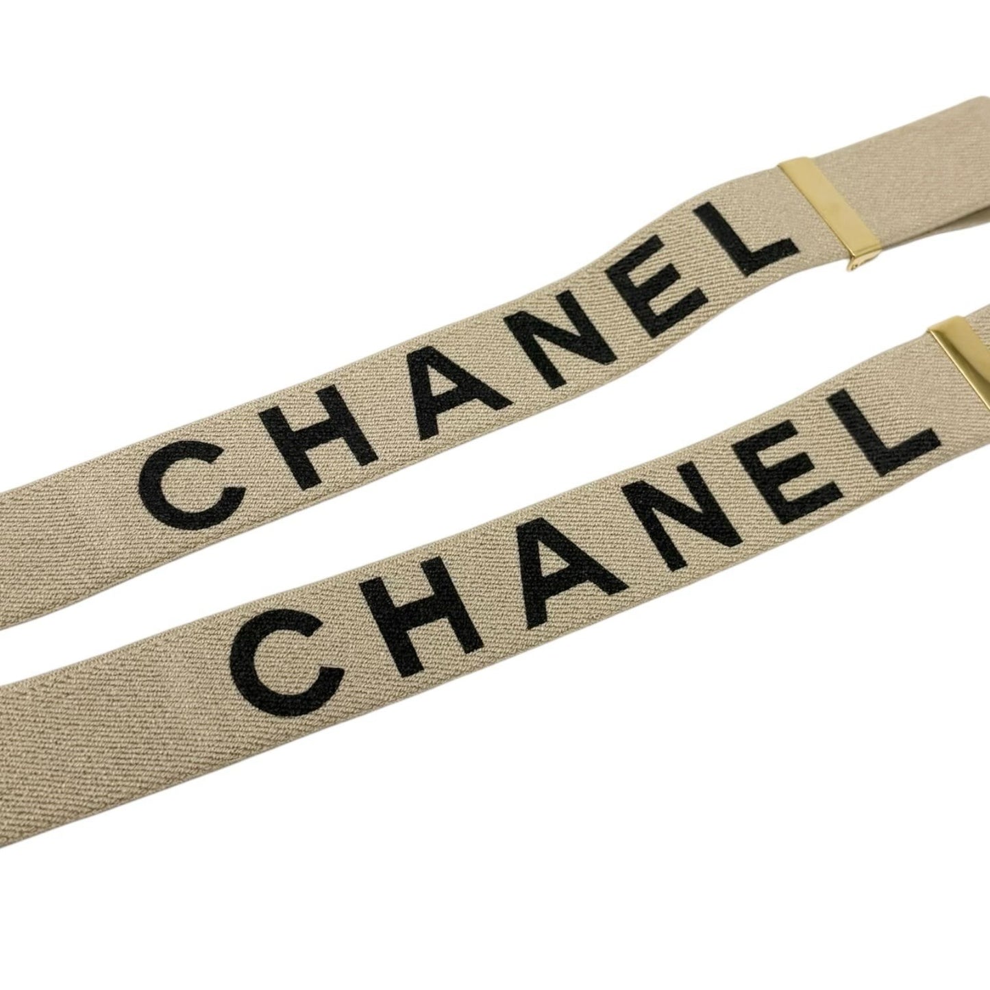 CHANEL Vintage 1994 CC Logo Letter Suspender Belt Beige Black Cotton Leather