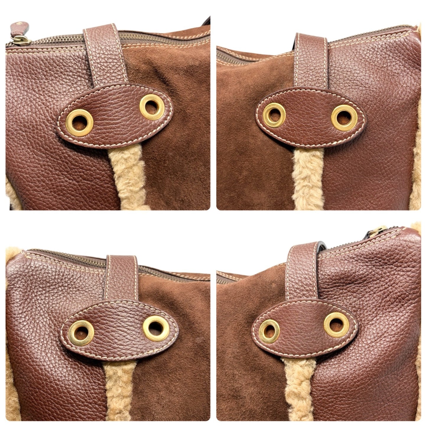 DOLCE&GABBANA Vintage DG Logo Fur Tote Shoulder Bag Brown Beige Suede 902427
