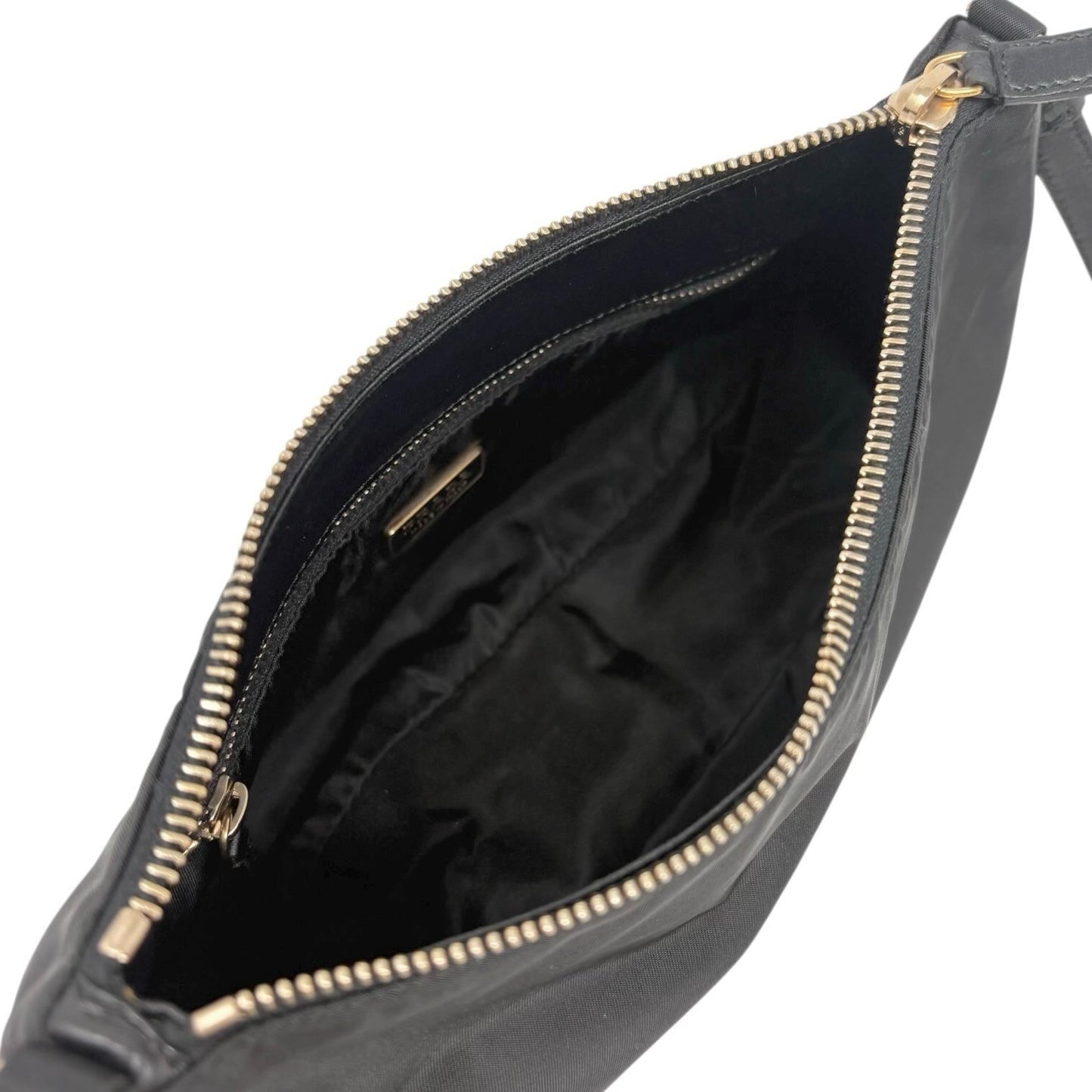 PRADA Vintage Mini Shoulder Nylon Bag Handbag Pochette Black Gold Logo