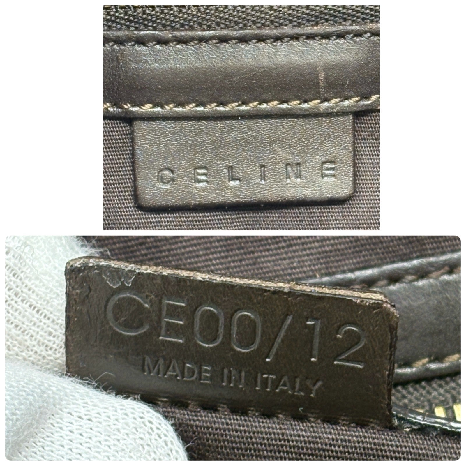 CELINE Vintage Macadam Logo Shoulder Bag Beige Brown Pony Calf Hair Leather