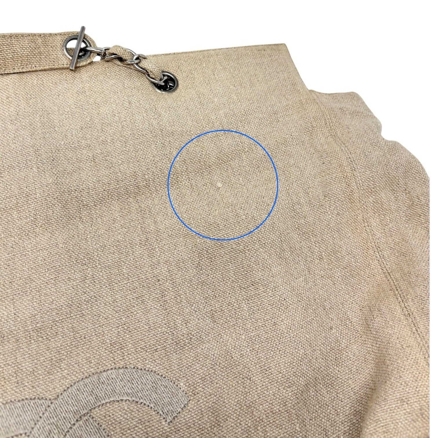 CHANEL Vintage CC Big Logo Shoulder Tote Large Bag Beige Canvas Linen Leather