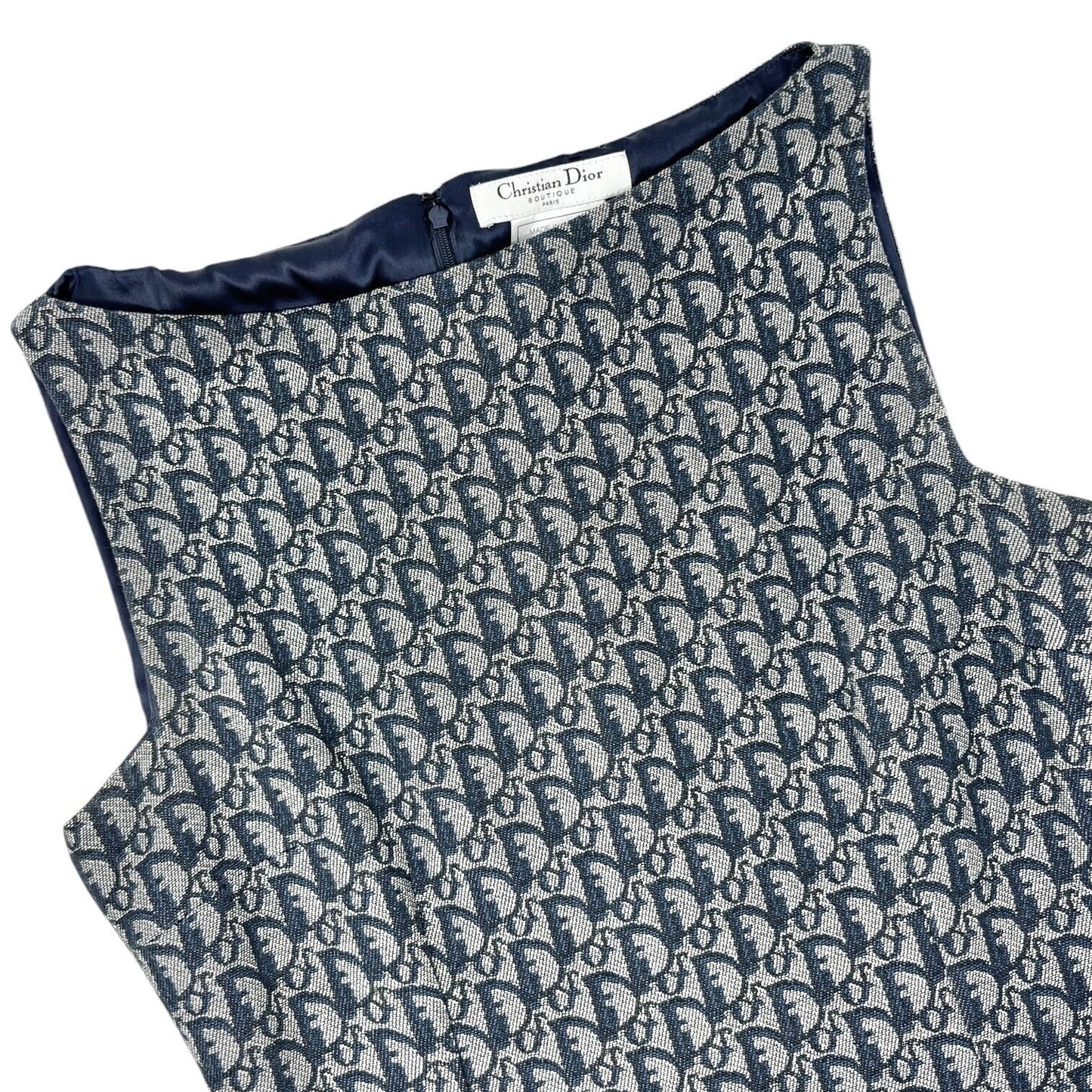 Christian Dior Vintage 2000 Trotter Monogram Logo Dress #38 Blue Gray Cotton