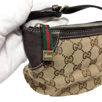 GUCCI Vintage GG Monogram Web Stripe Mini Shoulder Bag Pochette Beige 902417