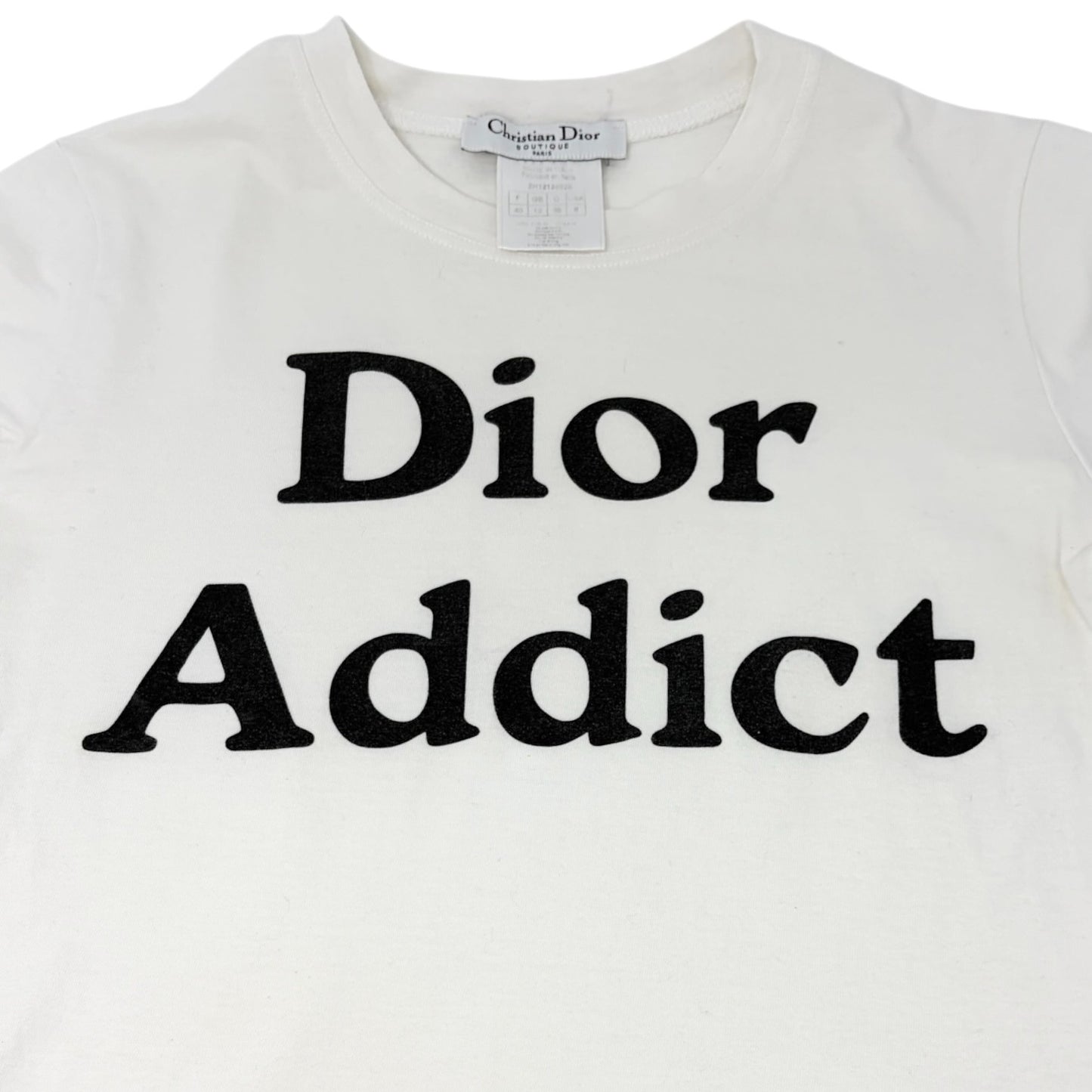 Christian Dior 2002 Vintage Addict Big Logo T-shirt Top #38 White Black Cotton