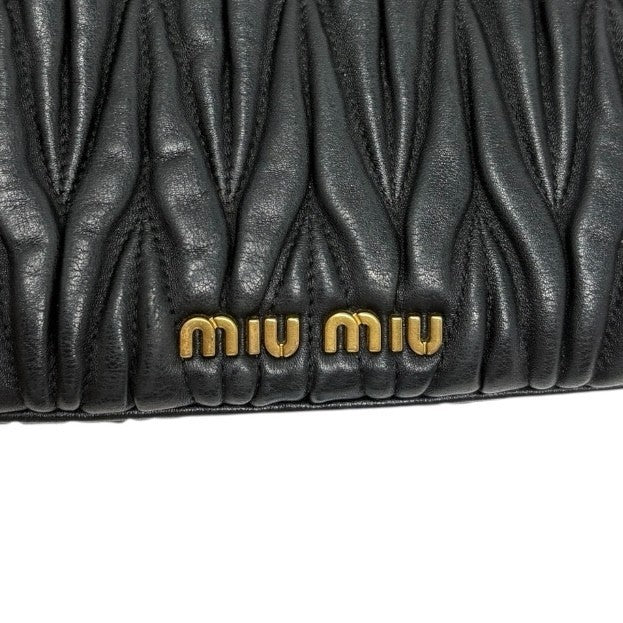 Miu Miu Vintage Logo Gather Clutch Bag Handbag Matelasse Gold Black Leather