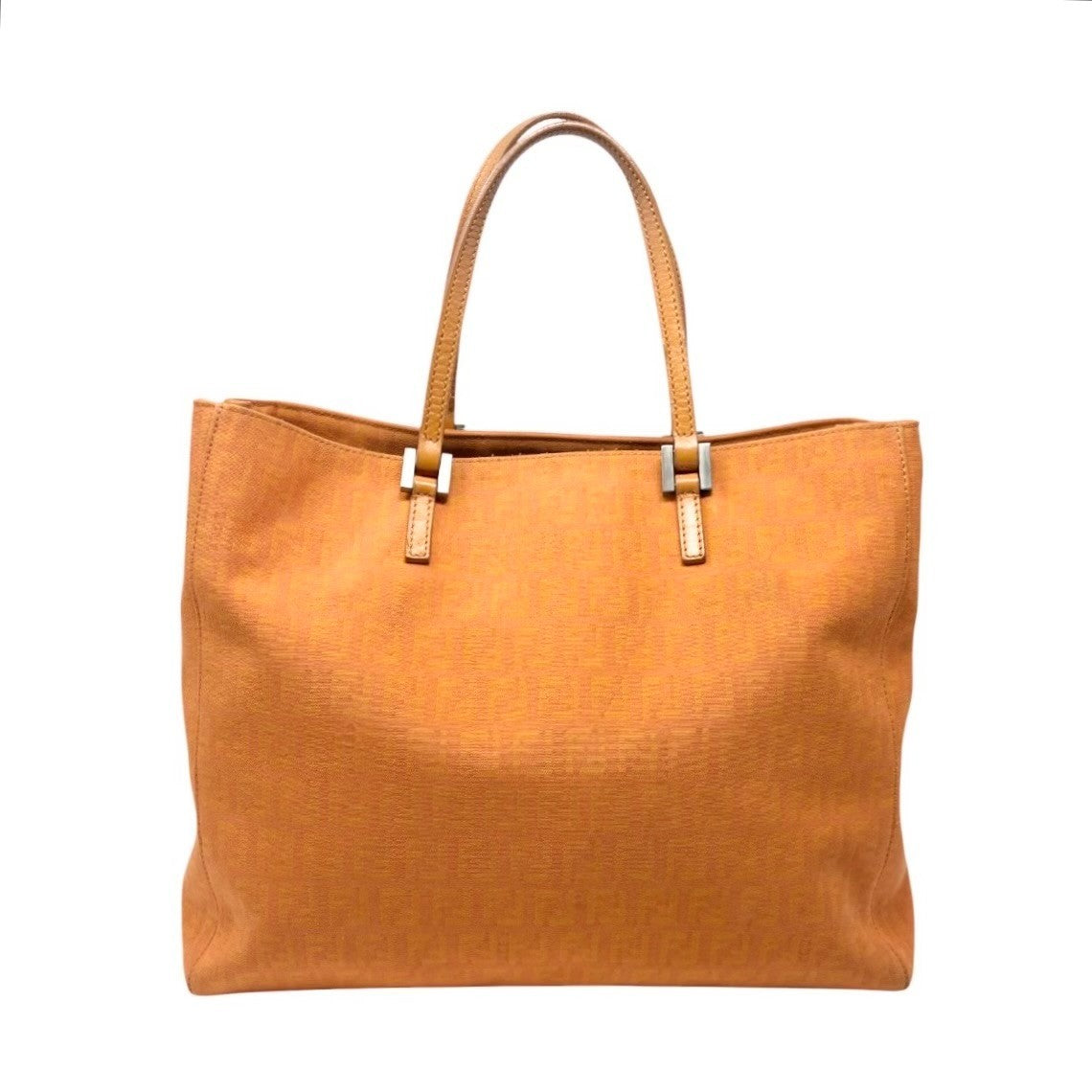 FENDI Vintage FF Logo Zucchino Monogram Tote Hand Bag Orange Silver 901883