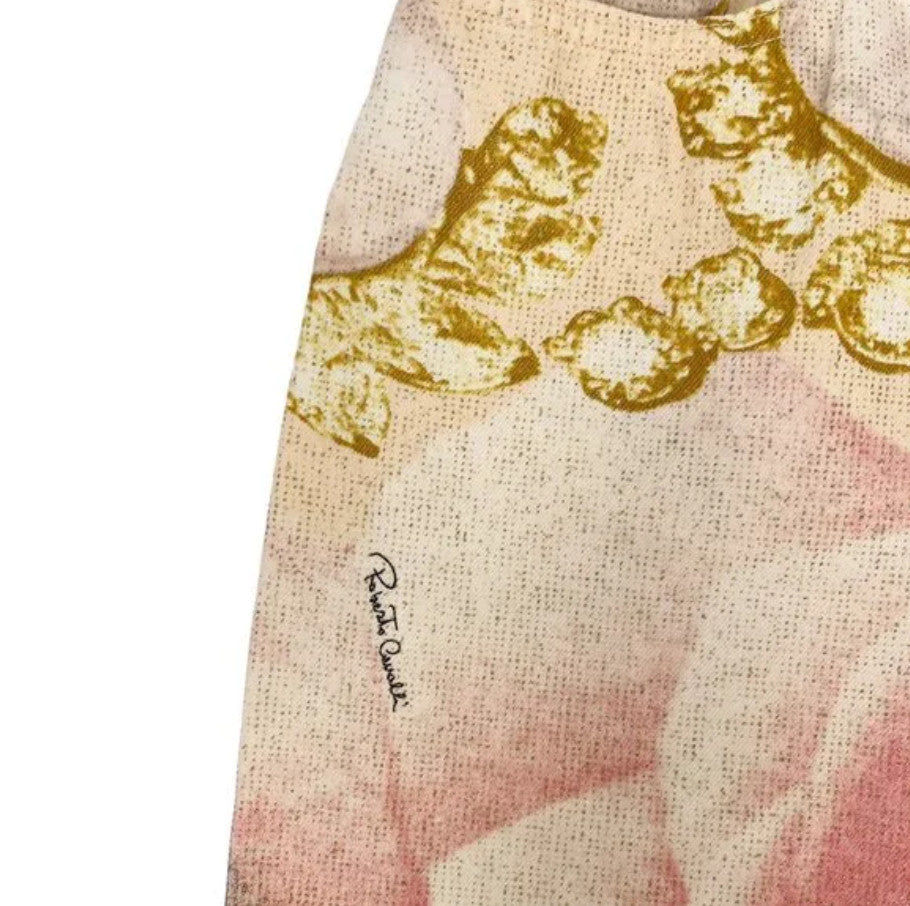 Roberto Cavalli Vintage Logo Jewel Print Pants #XS Glitter Orange Gold Cotton
