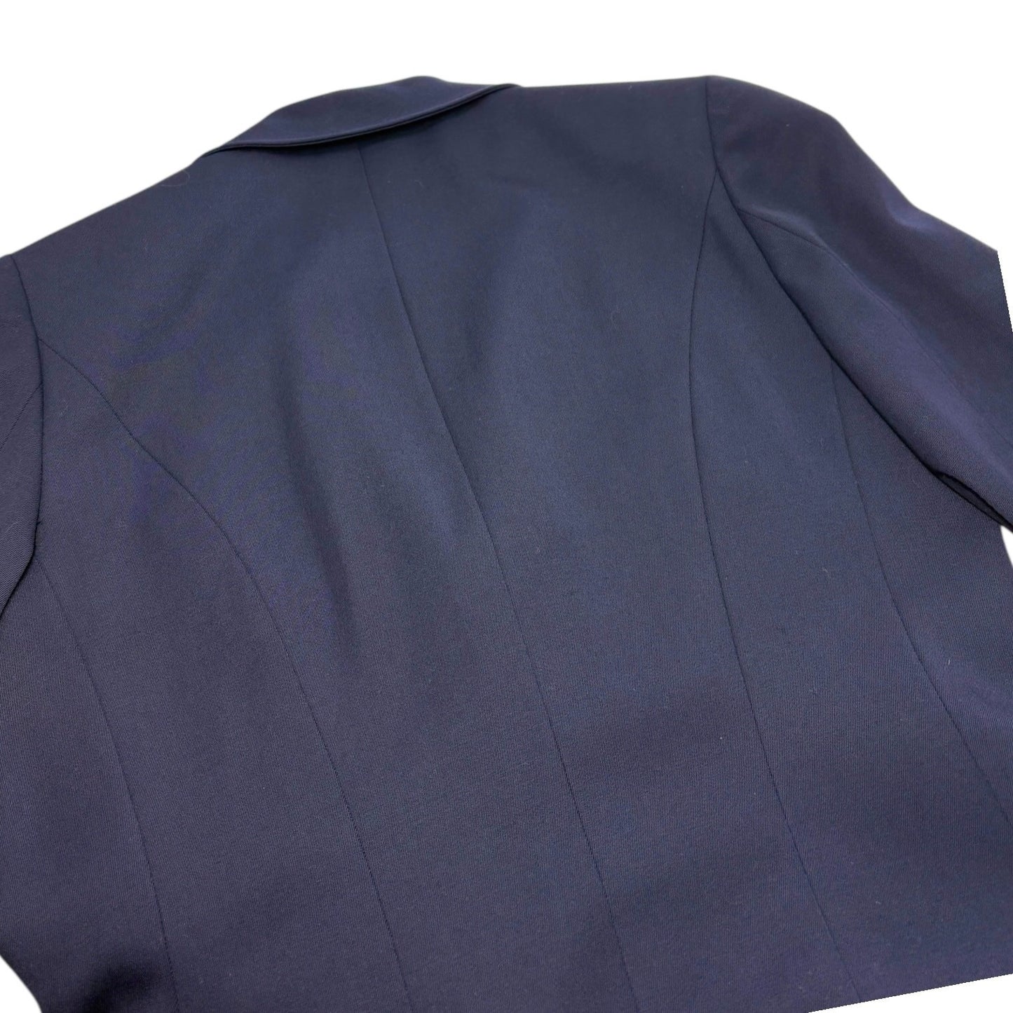 CHANEL Vintage 97P CC Logo Button Blazer Jacket #42 Dark Blue Gold Wool Pocket