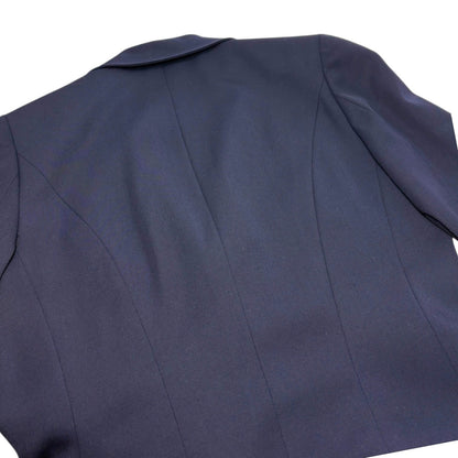 CHANEL Vintage 97P CC Logo Button Blazer Jacket #42 Dark Blue Gold Wool Pocket