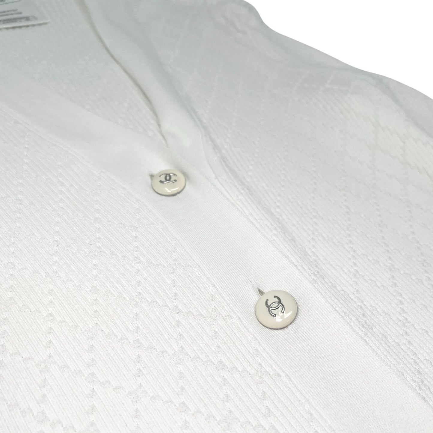 CHANEL Vintage P45654 CC Logo Button Knit Long Cardigan Top #38 White 106957