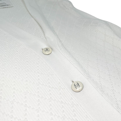 CHANEL Vintage P45654 CC Logo Button Knit Long Cardigan Top #38 White 106957