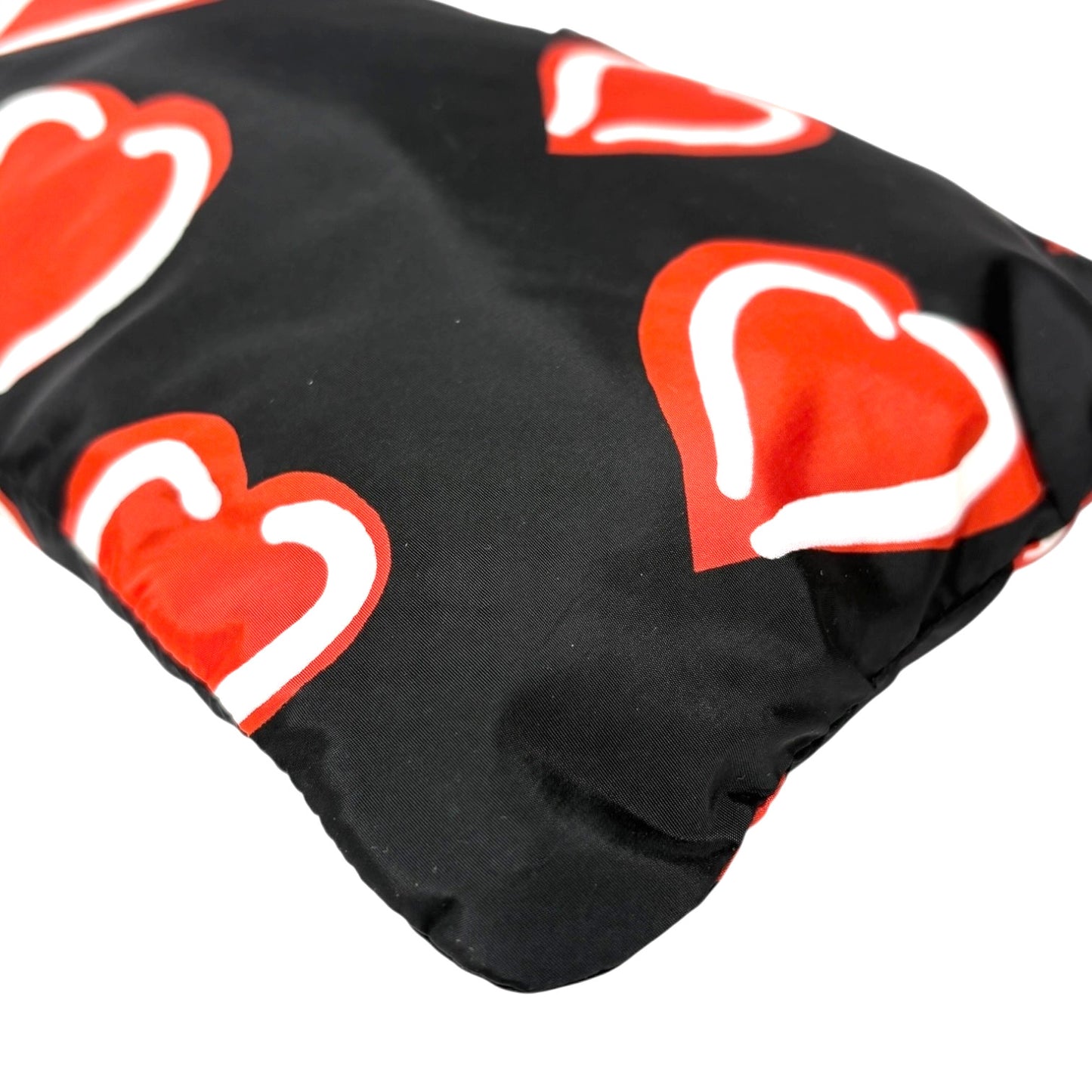 PRADA Vintage Logo Heart Pattern Print Tote Bag Handbag Pouch Black Red Nylon