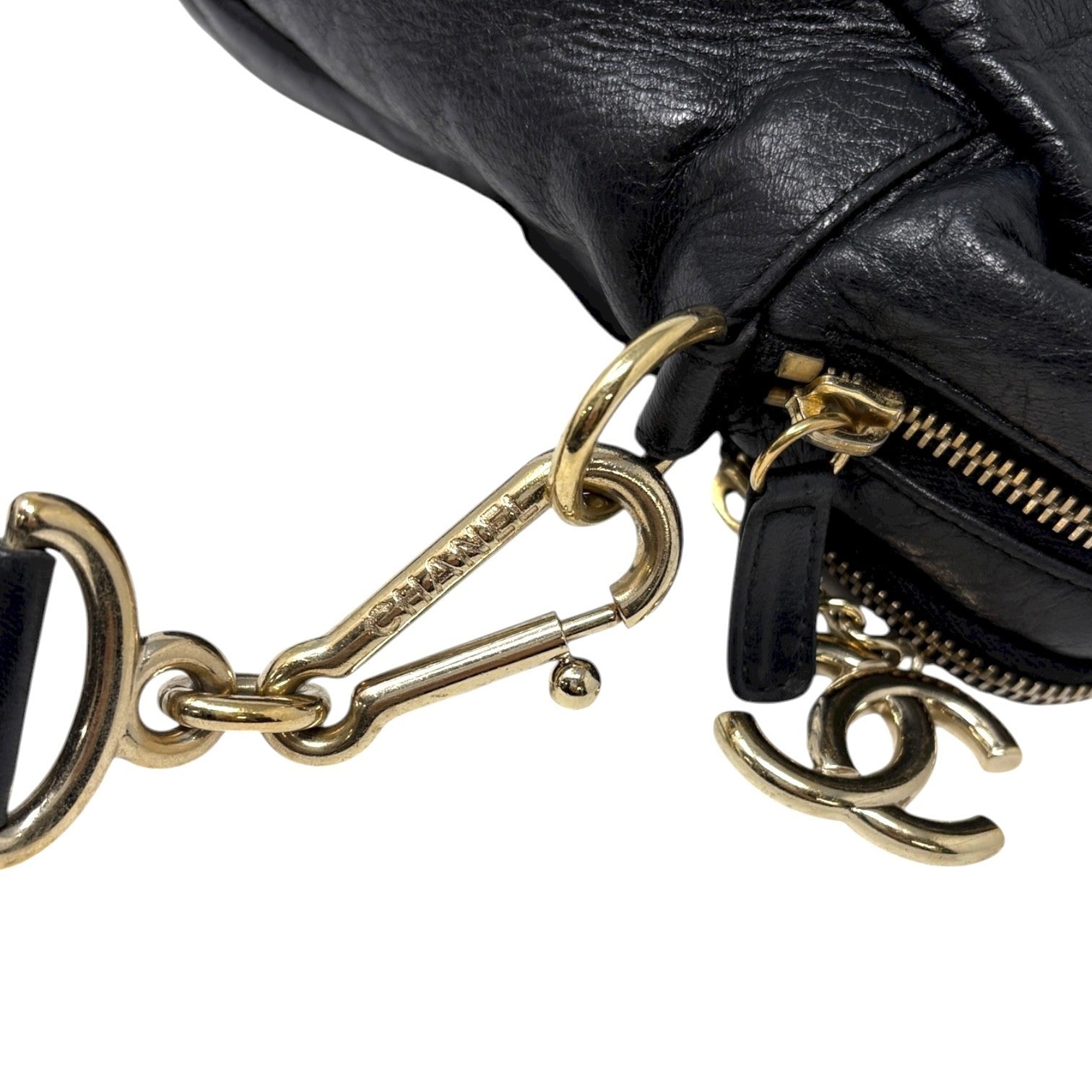 CHANEL Vintage CC Logo Crossbody Bag Lambskin Jersey Scales Leather Black Gold