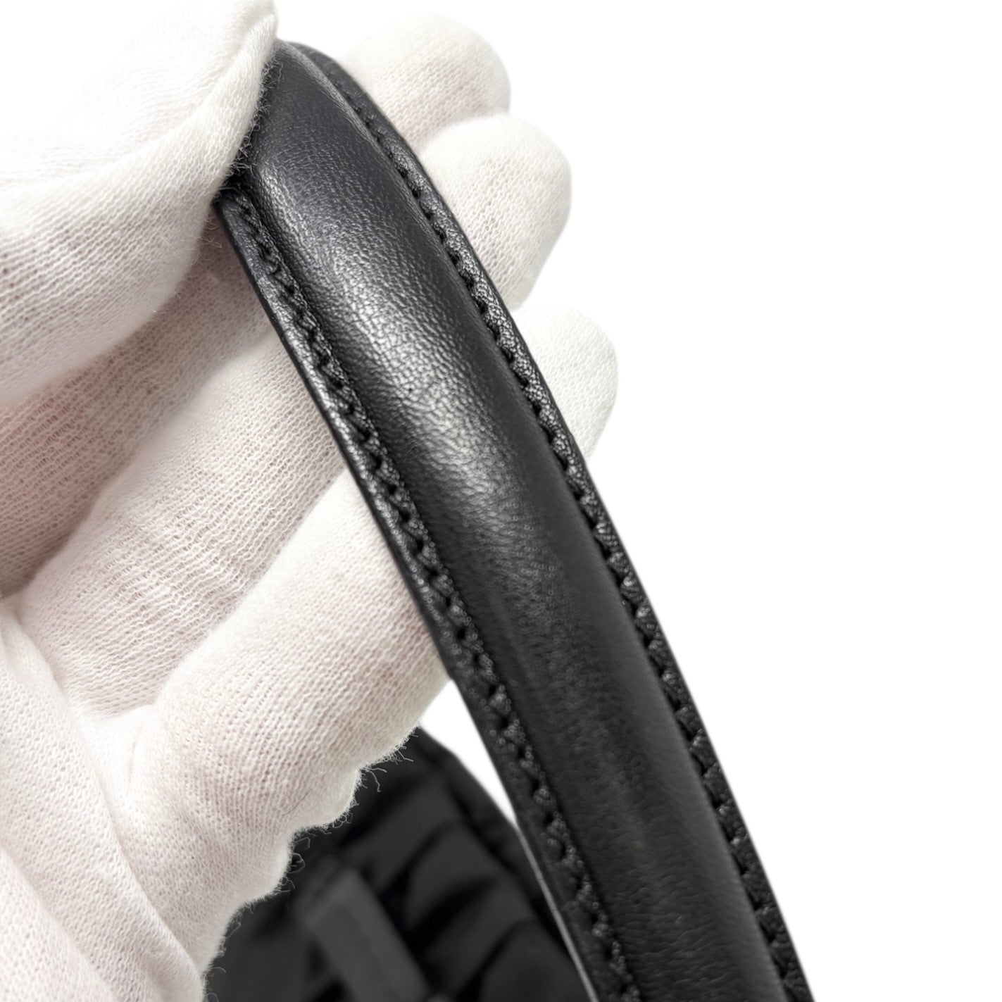 PRADA Vintage Logo Black Gathered Nylon Shoulder Mini Bag Gold Ribbon Leather