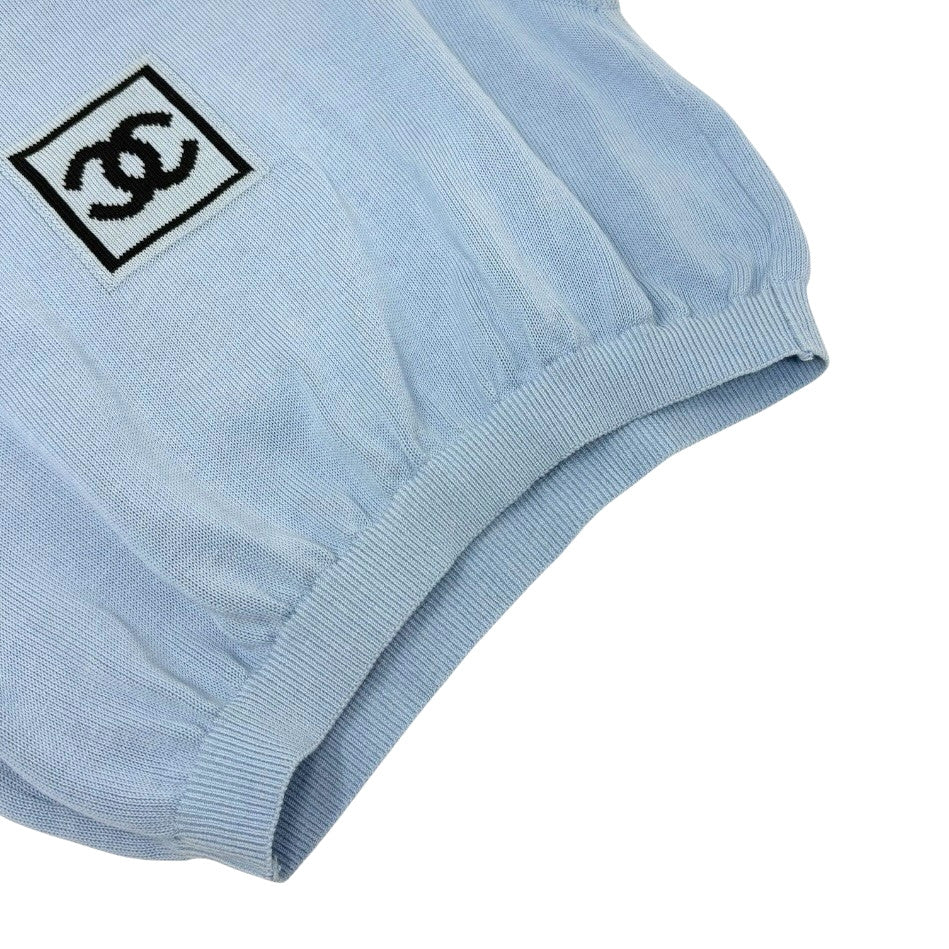 CHANEL Sport Vintage 03A CC Mock Neck Cropped Knit Tank Top #38 Blue 902897