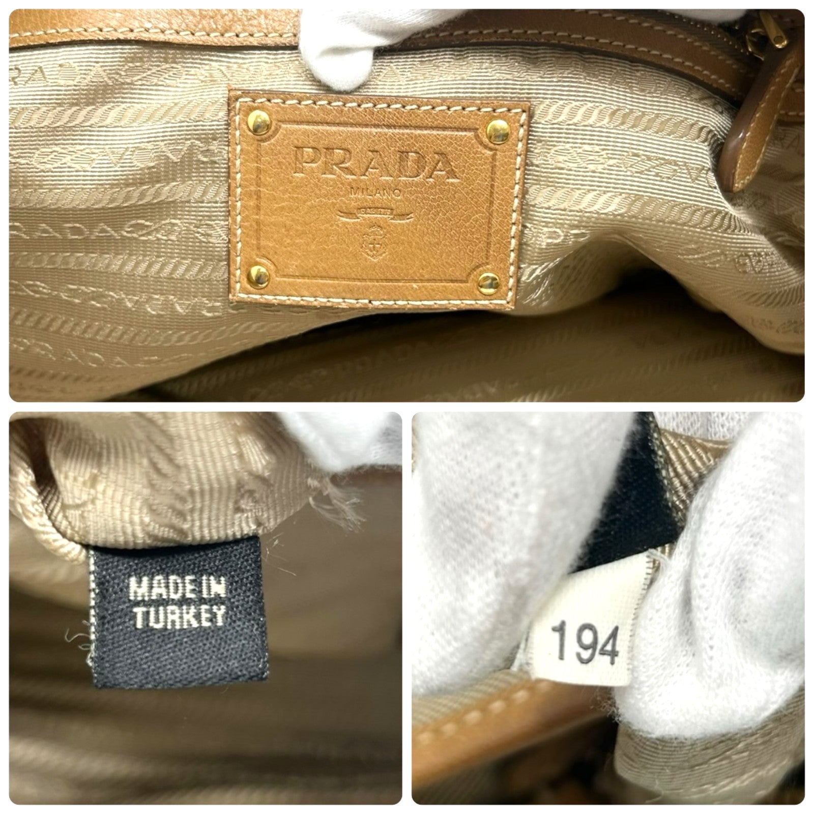 PRADA Vintage Logo Jacquard Shoulder Tote Bag Beige Brown Canvas Leather