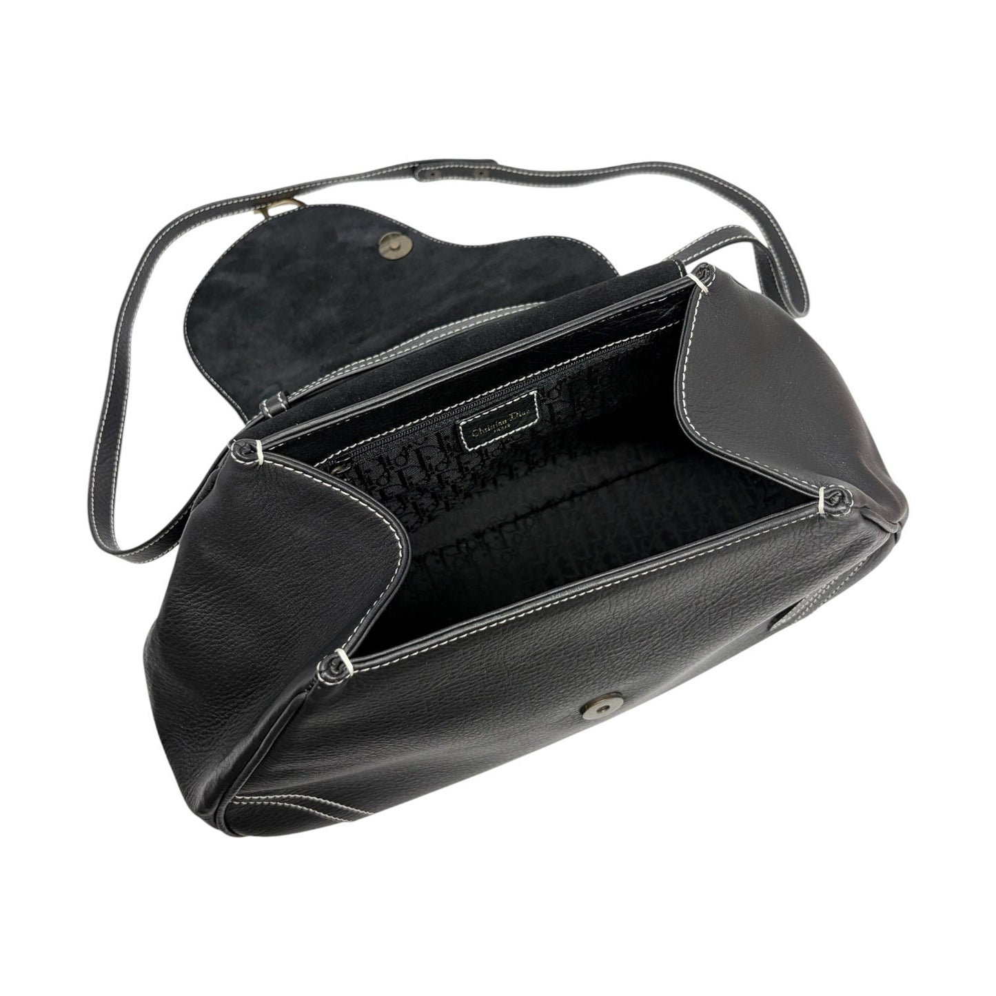 Christian Dior Vintage Double Saddle Stitch 2way Bag  Black Leather 902446