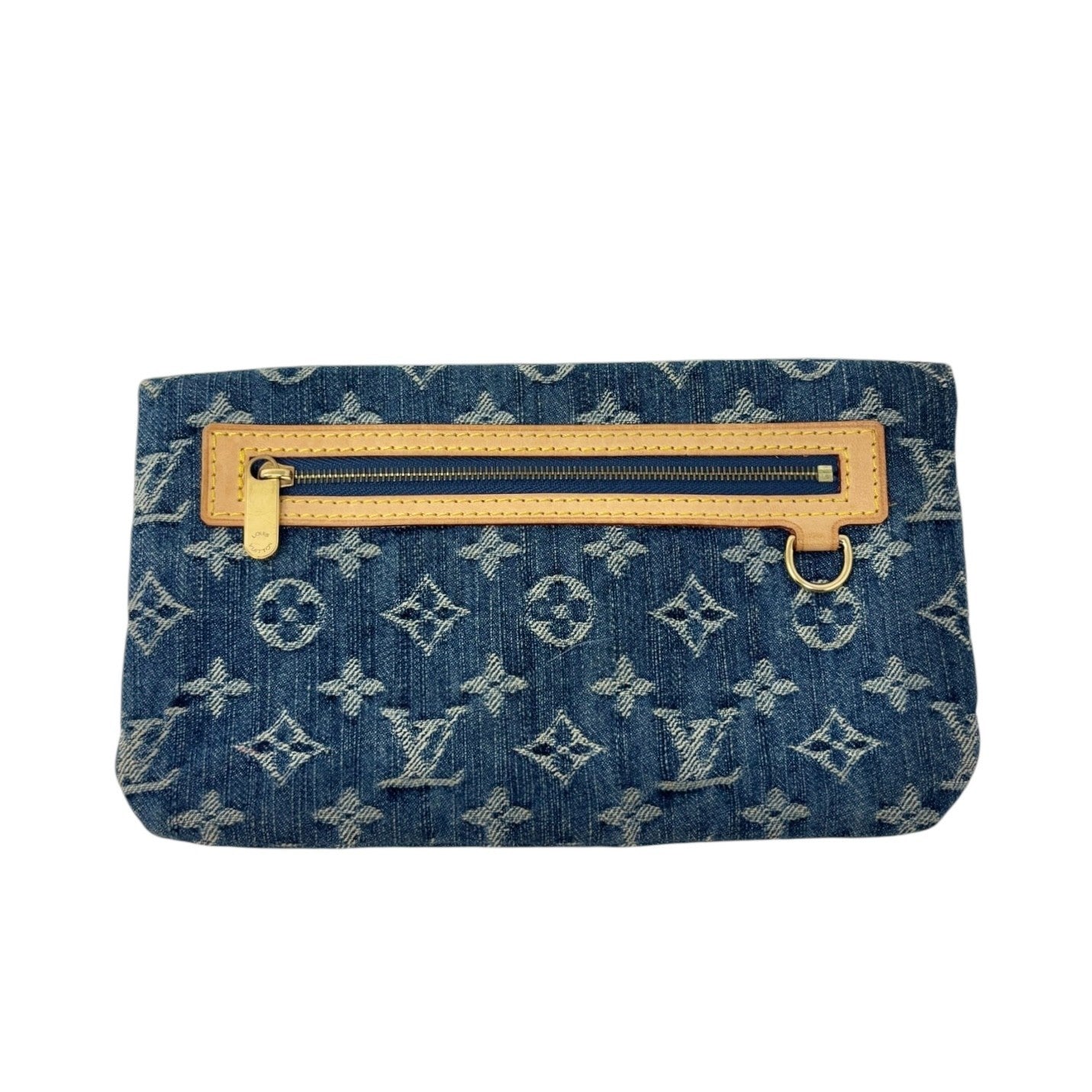 LOUIS VUITTON Vintage Monogram Denim Pochette Plat Clutch Bag Blue Gold