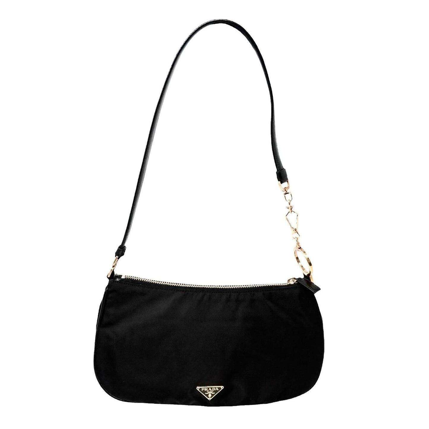 PRADA Vintage Mini Shoulder Nylon Bag Handbag Pochette Black Gold Logo