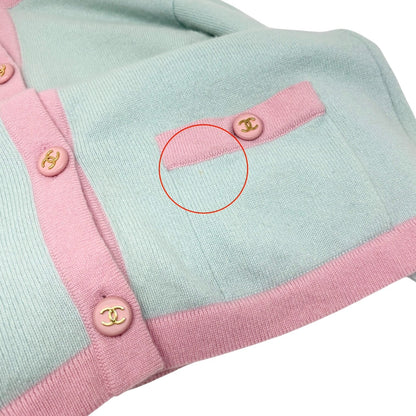 CHANEL Vintage CC Logo Cashmere Knit Long Cardigan Top Blue Pink 902470