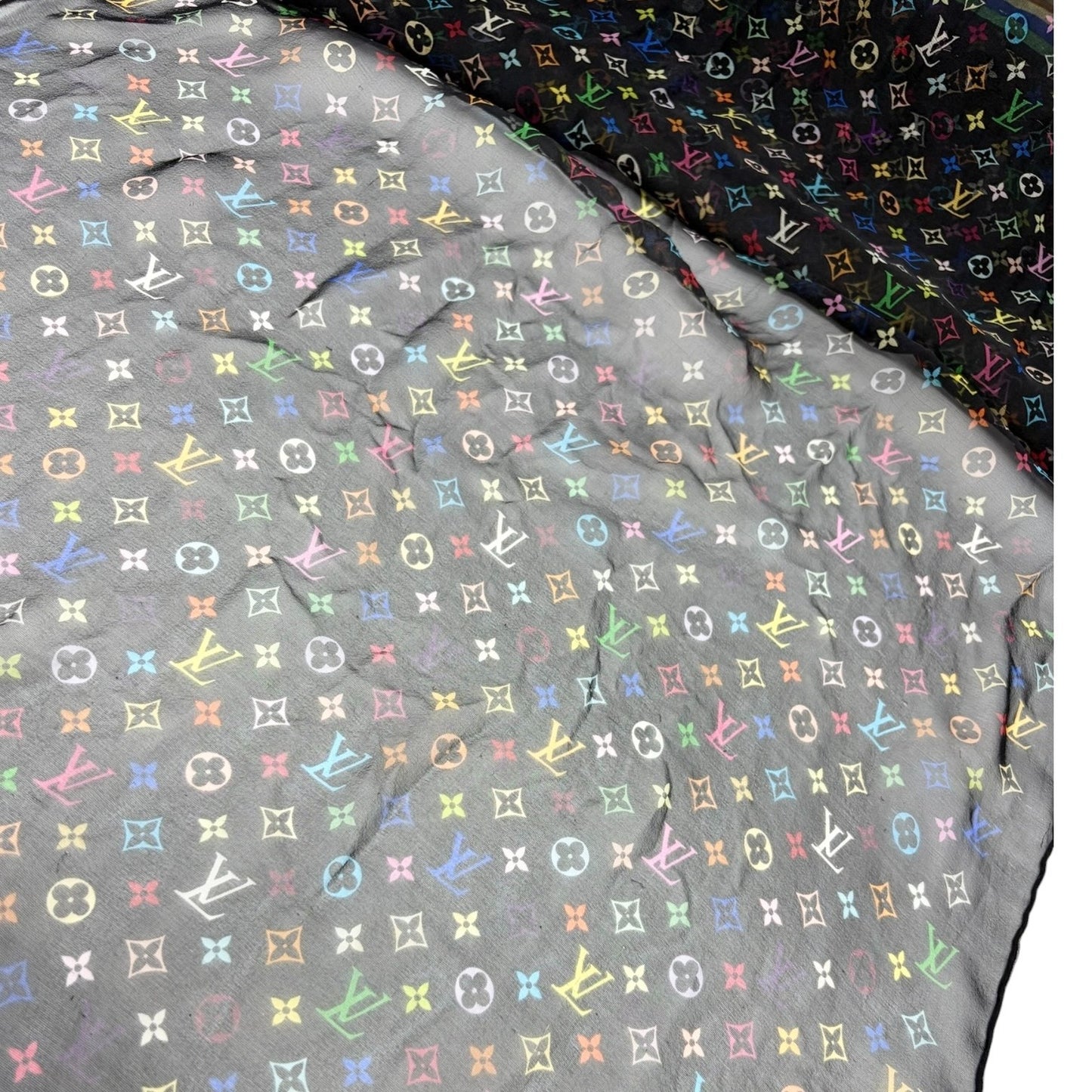 LOUIS VUITTON Vintage LV Monogram Scarf wrap Multicolor Black Silk 902244