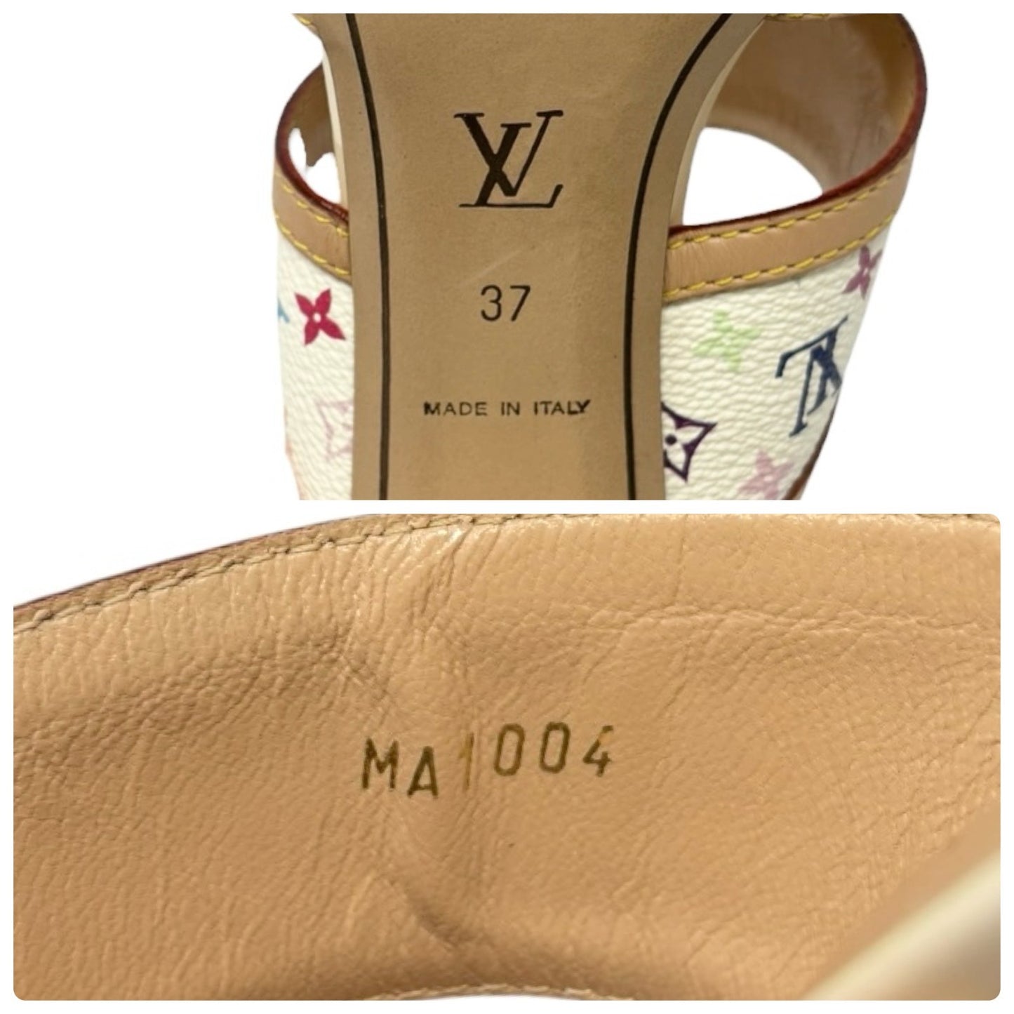 LOUIS VUITTON Vintage Monogram Multicolor Flower Sandals Heels #37 White 902261