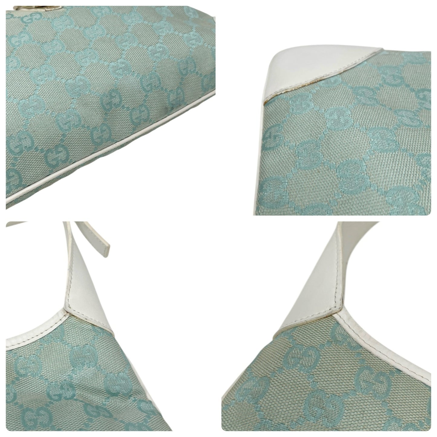 GUCCI Vintage Jackie GG Monogram Shoulder Bag Light Blue White Canvas 106547