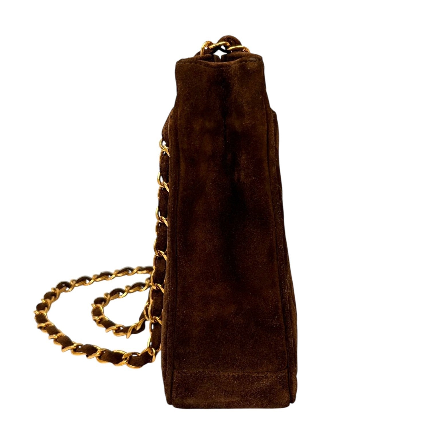 CHANEL Vintage CC Logo Matelasse Chain Shoulder Bag Turnlock Brown Gold Suede