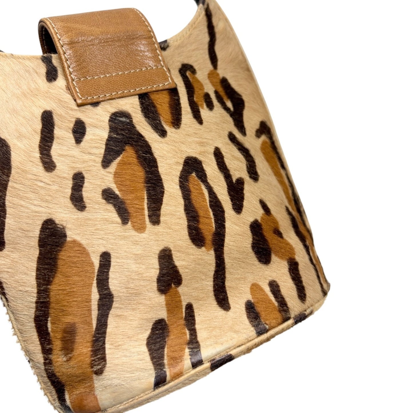 FENDI Vintage FF Logo Leopard Pony Calf Hair Mini Hobo Bag Beige Brown 901984