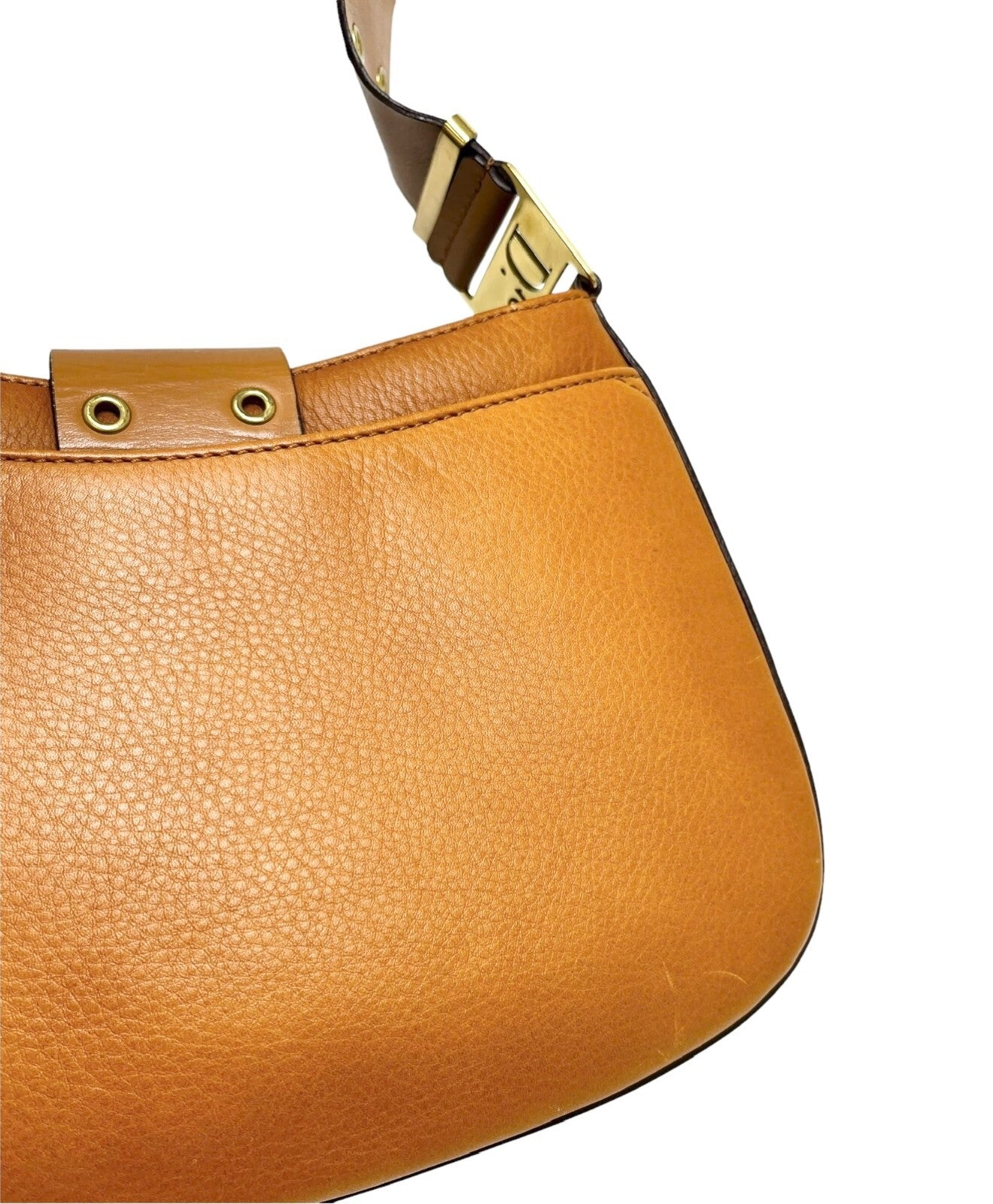 Christian Dior Vintage Logo Street Chic Shoulder Bag Brown Gold Leather