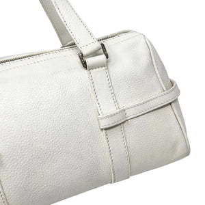 Christian Dior Vintage Logo Charm Shoulder Bag Zip White Silver Leather RankAB