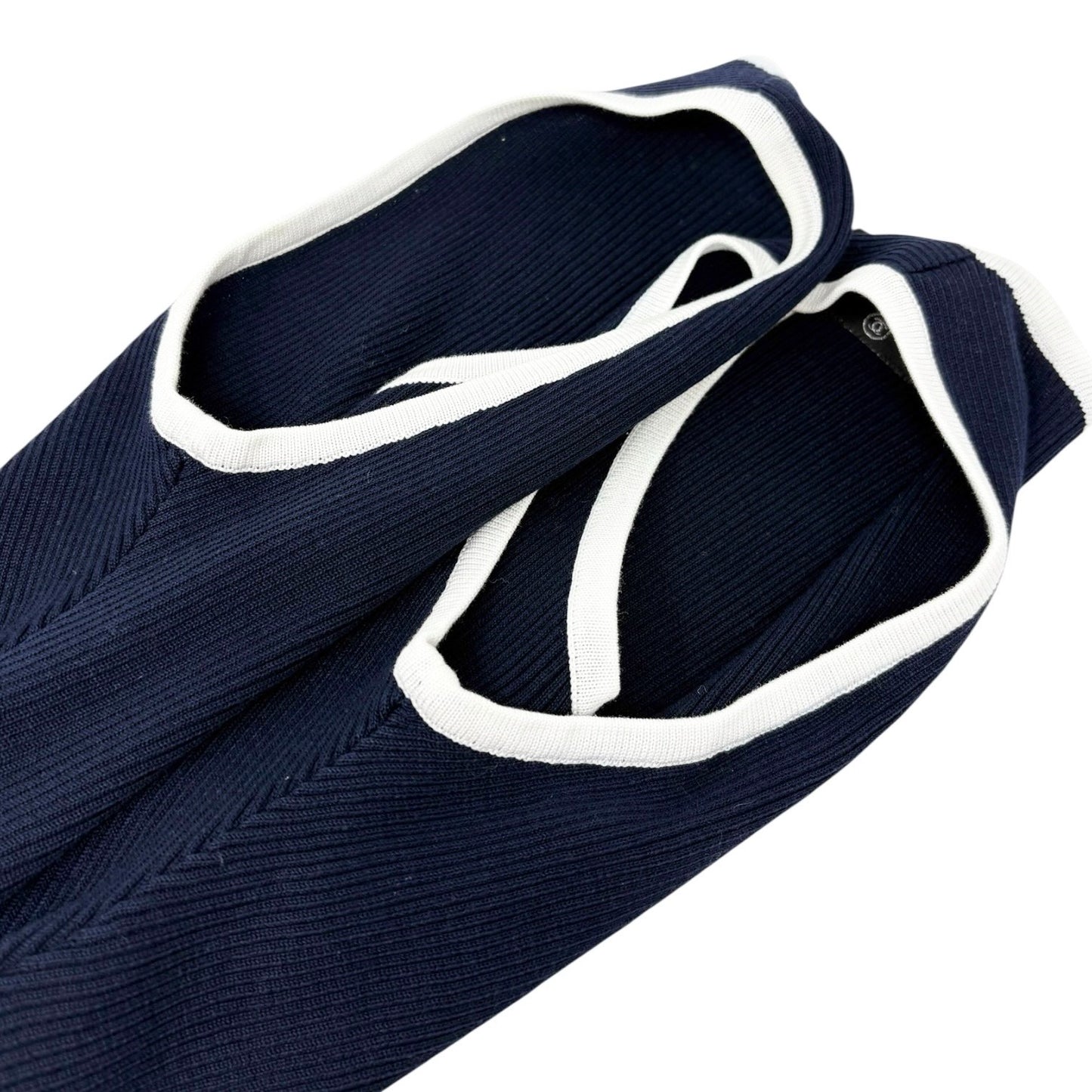 CHANEL Vintage 95P CC Button Ribbed Knit Cropped Tank Top #34 Dark Blue