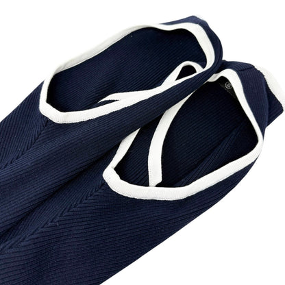 CHANEL Vintage 95P CC Button Ribbed Knit Cropped Tank Top #34 Dark Blue