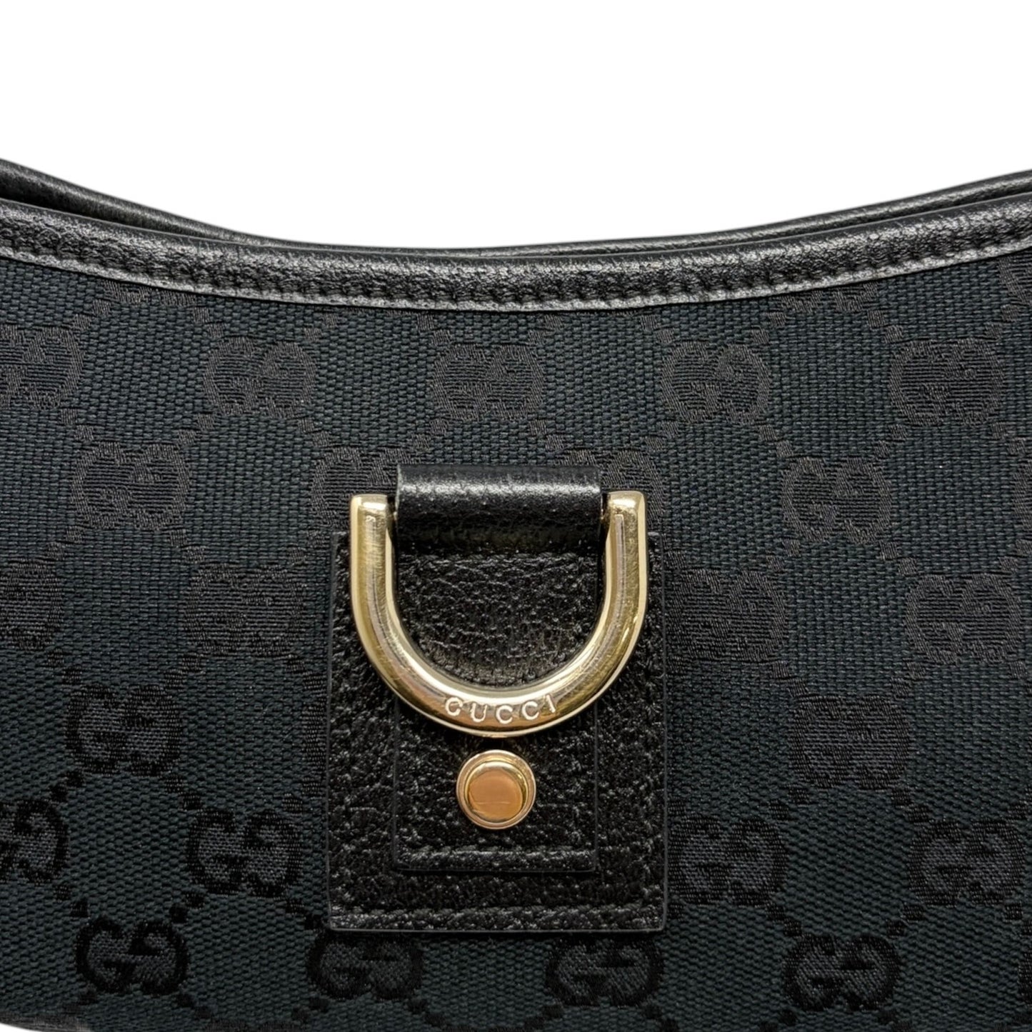 GUCCI Vintage GG Monogram Logo Abbey Shoulder Bag Zip Black Gold Canvas Leather