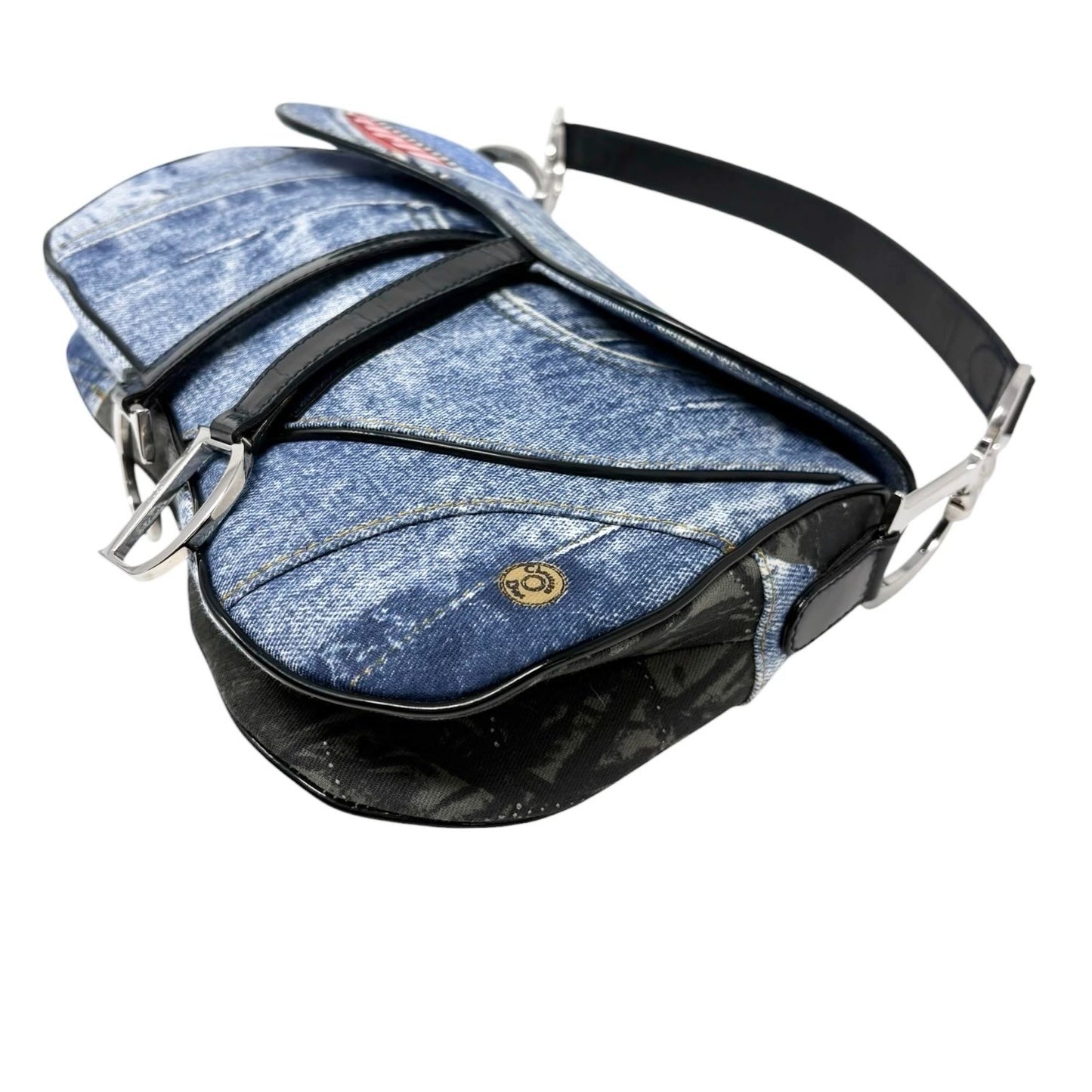 Christian Dior Vintage 2001 Speedway Denim Saddle Bag Blue Black Cotton
