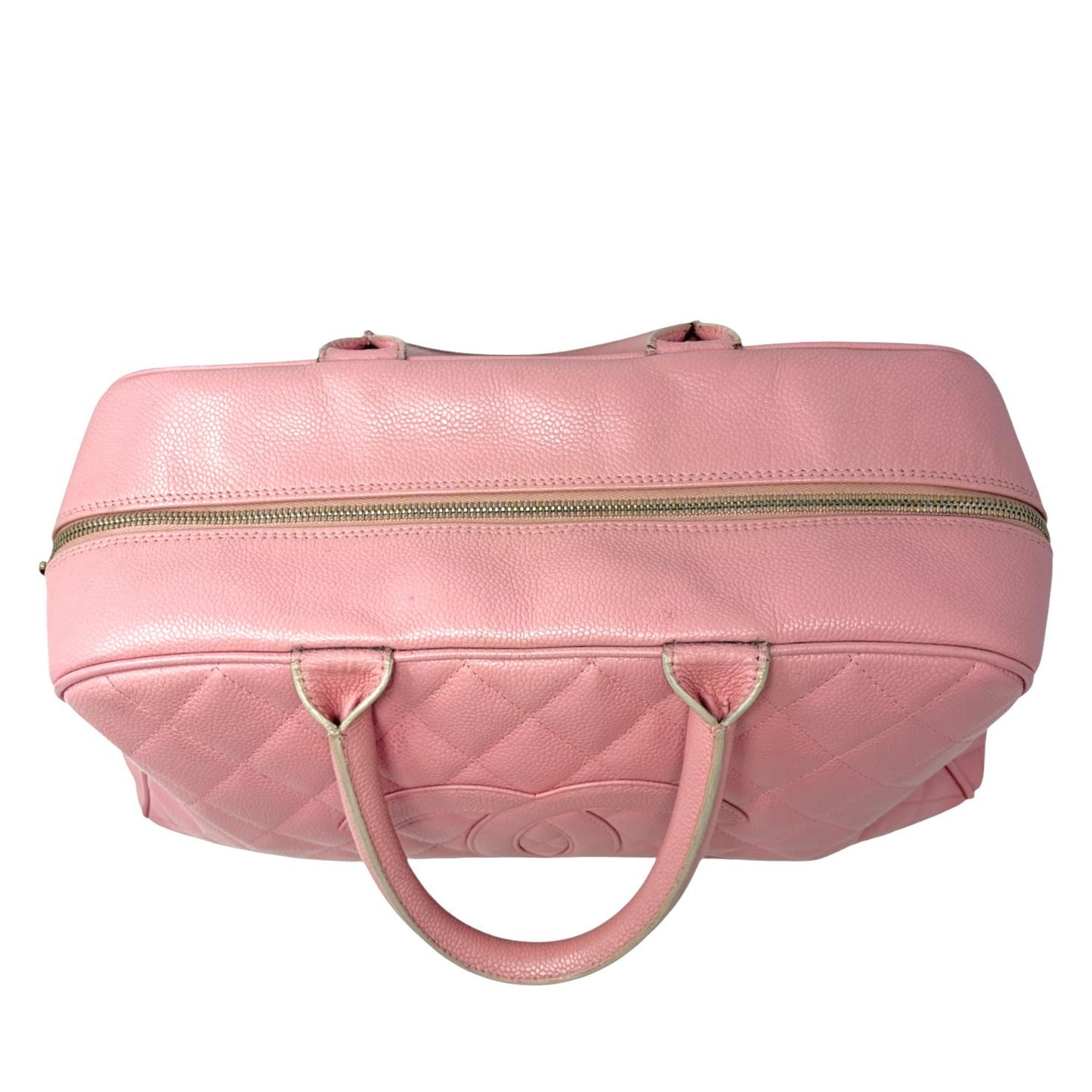 CHANEL Vintage Bic CC Logo Timeless Quilted Leather Boston Bag Pink 902272